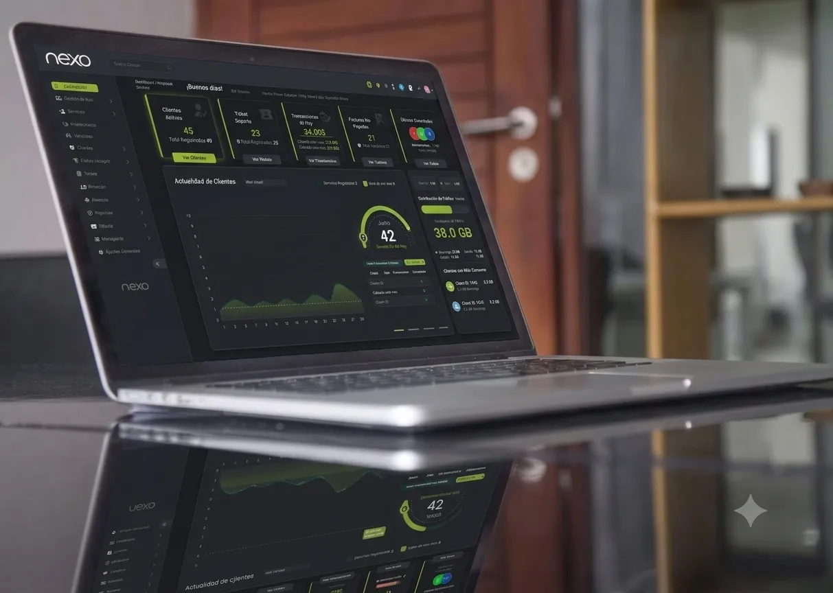 Panel de control de Nexo en un portátil